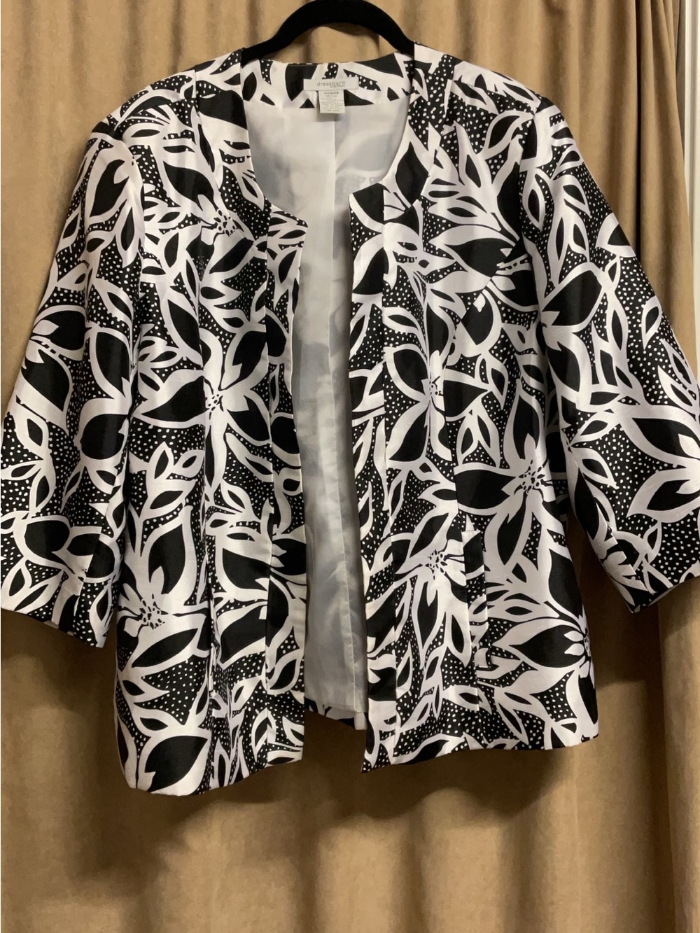 Dress Barn Black and White Floral-Pattern Open Jacket